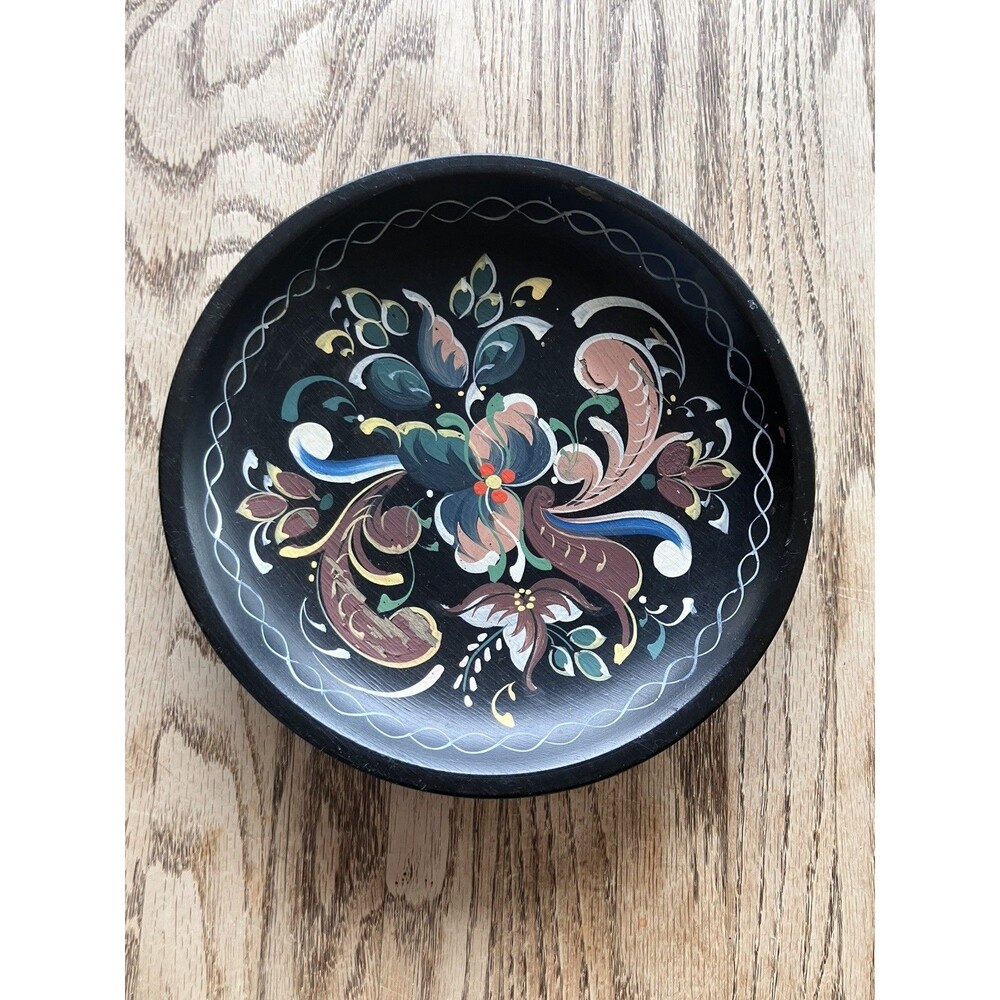 8" Rosemaling Scandinavia Hand Painted Small Wood Plate Modern Fair Condition
